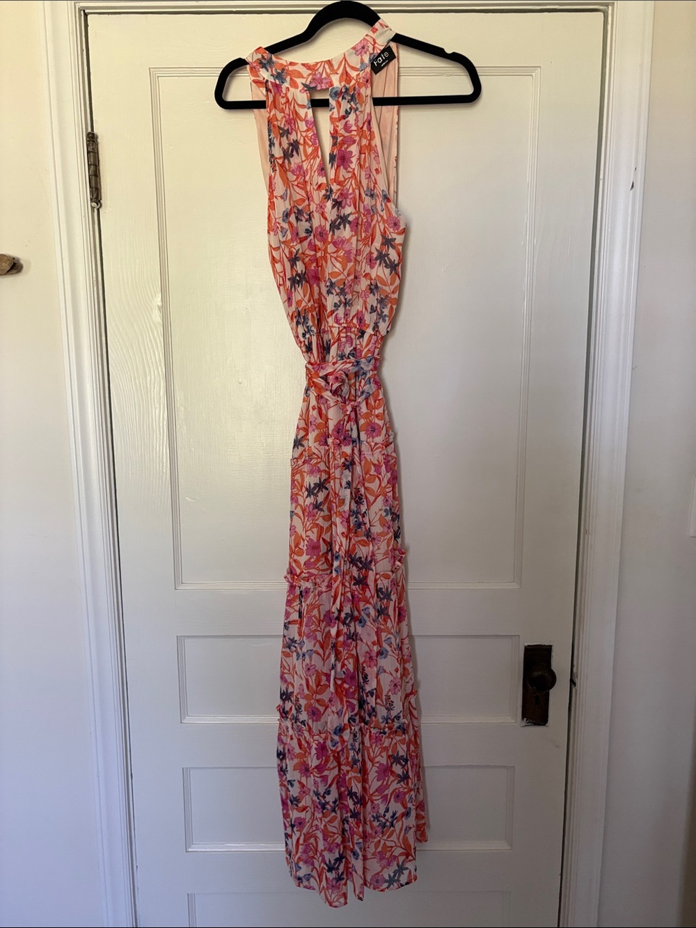 Fate Floral Halter Maxi Dress in Peach and Coral
